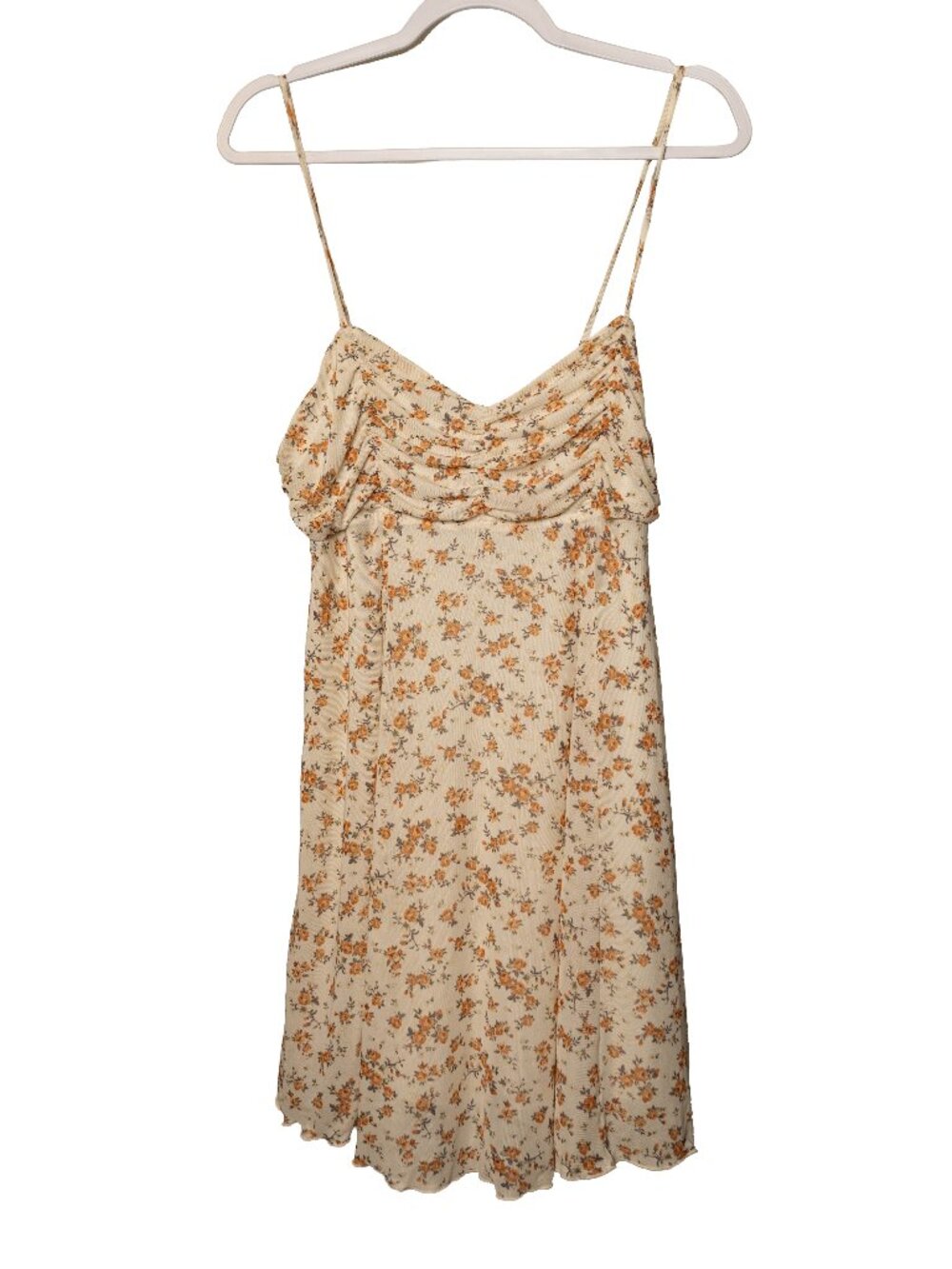 Kirious Ivory and Orange Mesh Babydoll Mini Dress - Large